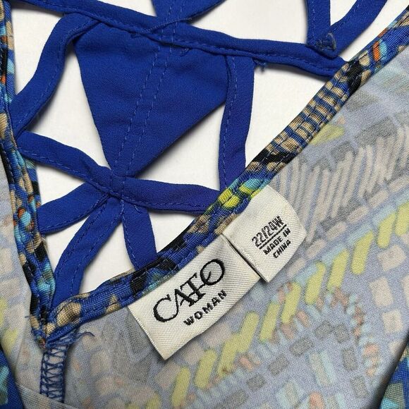 Cato Plus Size Geometric Shirt Blouse Blue Green Colorful Plus 22/24W - Picture 3 of 6